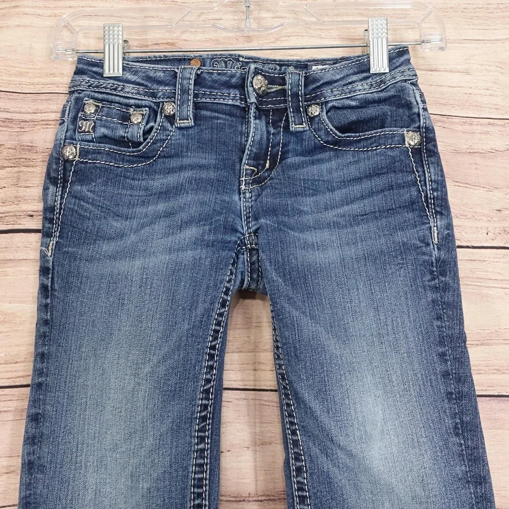 Miss Me Jeans Girls 10 Blue Bootcut Rhinestone Cross Back Pocket Stretch Denim